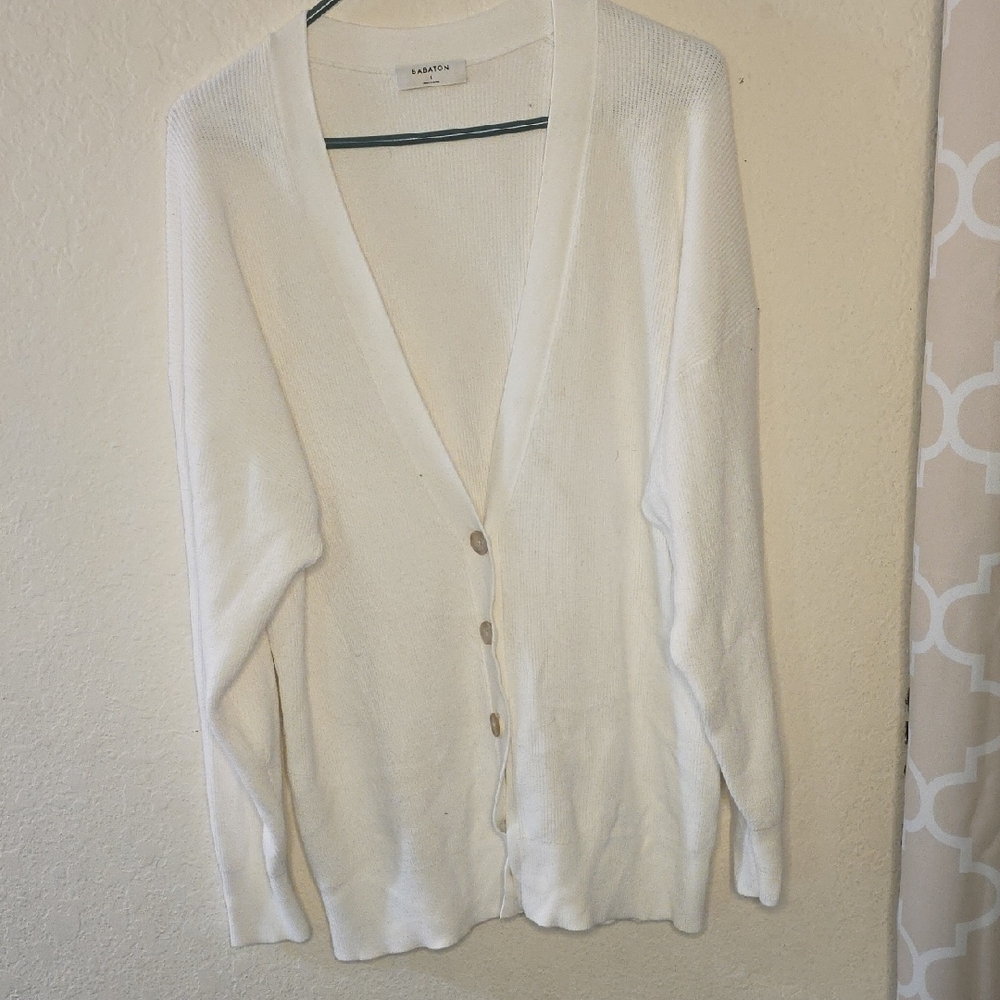 Aritzia Babaton White Button-Up Cardigan
